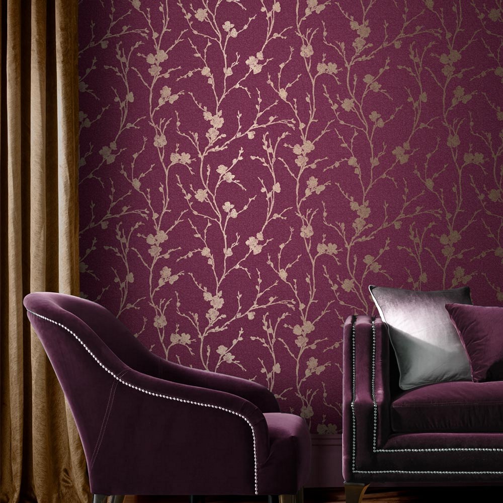 Meiying Wallpaper 105918 by Graham & Brown in Mauve Purple